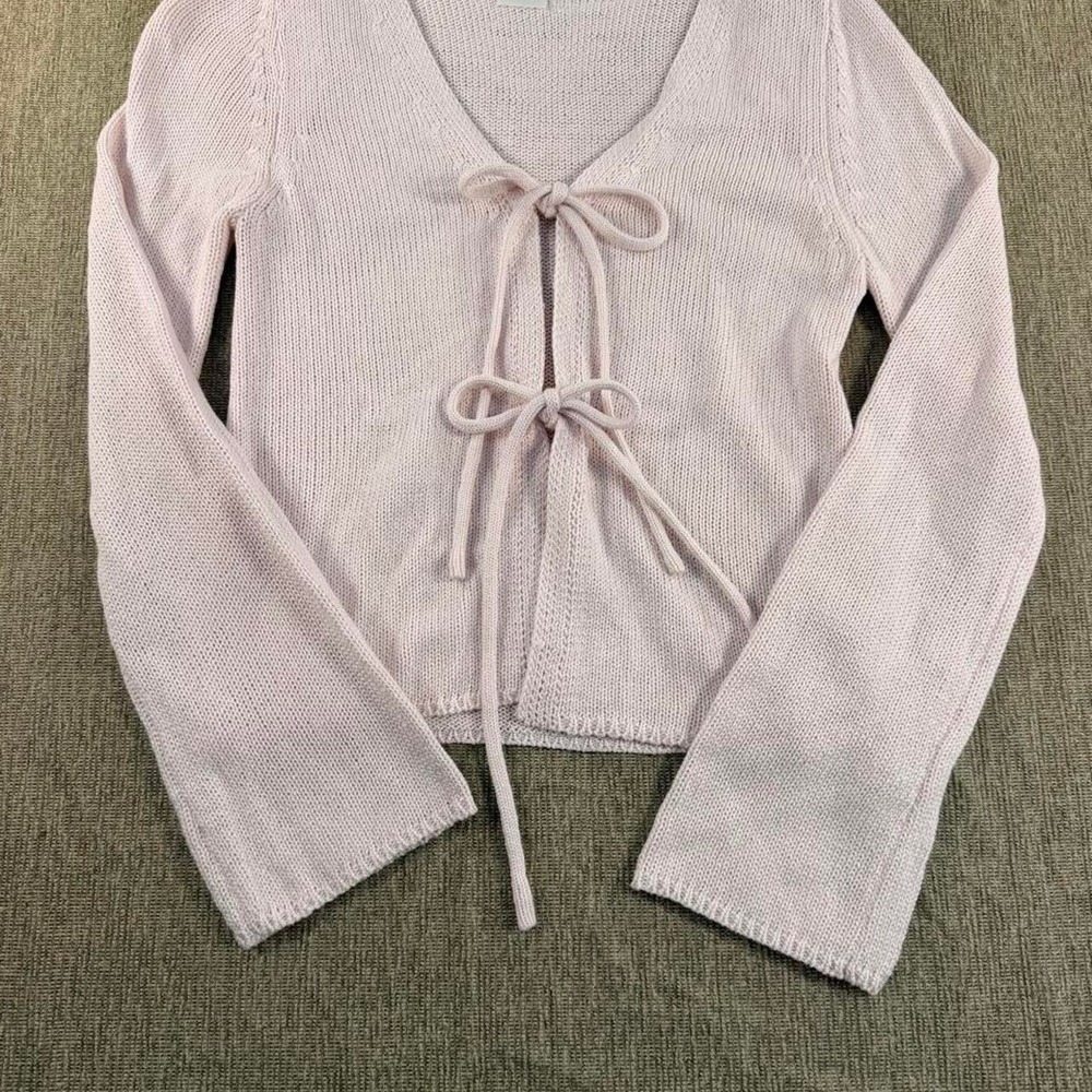 No Boundaries Light Pink Tie-Front Knit Cardigan Sweater XS Coquette Y2K Style